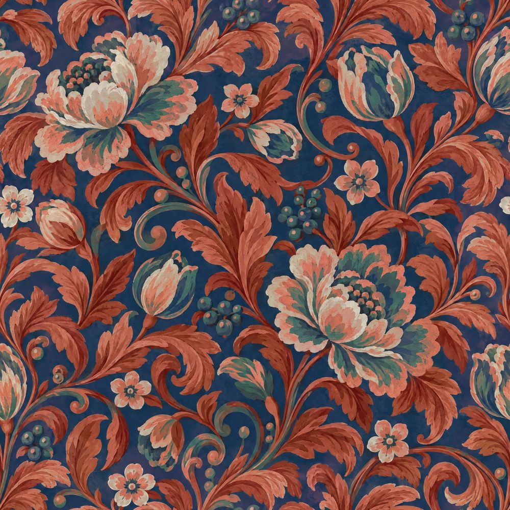 Large Vintage Floral Sprigs Wallpaper Dark Navy Botanical pattern artwork