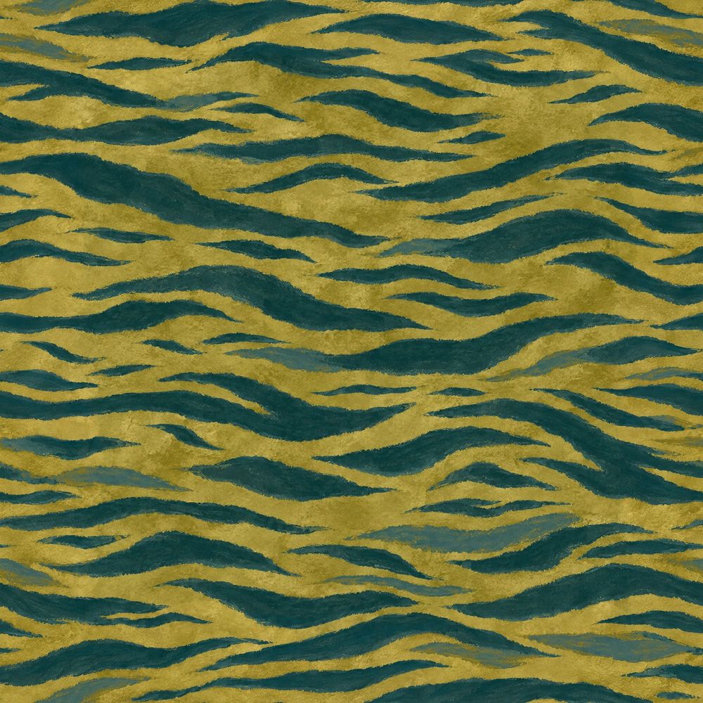 Wavy Animal Print Stripes Wallpaper Textured Gold Teal pattern artwork