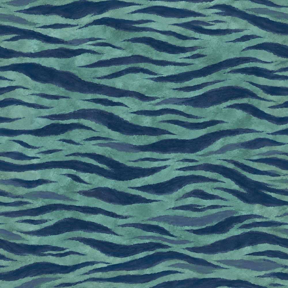 Teal Animal Print Wallpaper Navy Wavy Stripes pattern artwork