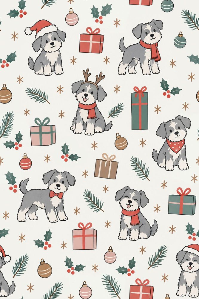 Christmas Dogs Wallpaper Festive Gifts And Ornaments pattern artwork