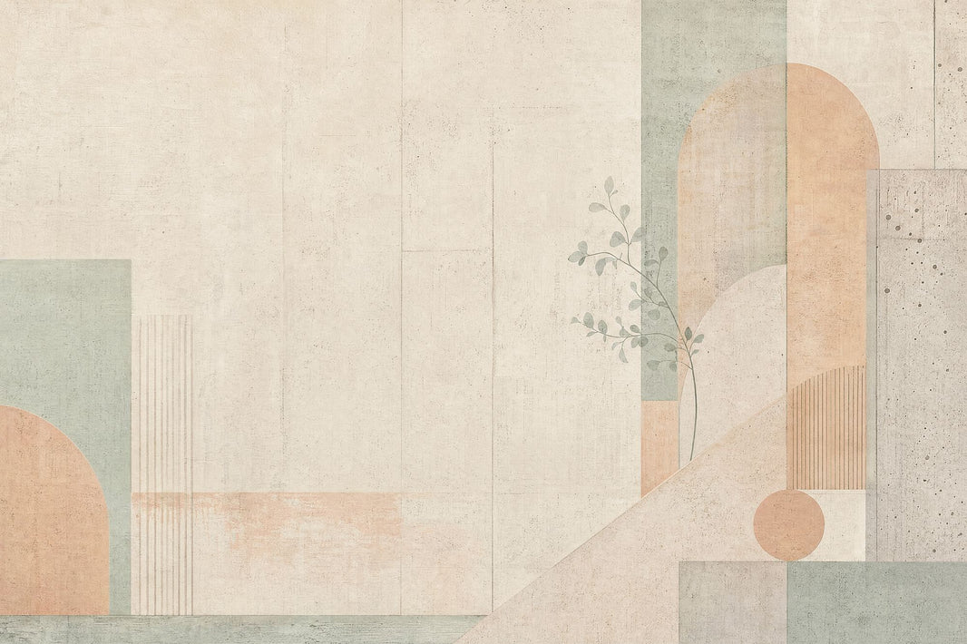 Pastel Geometric Blocks Wallpaper Mural Modern Cream Concrete Texture pattern artwork