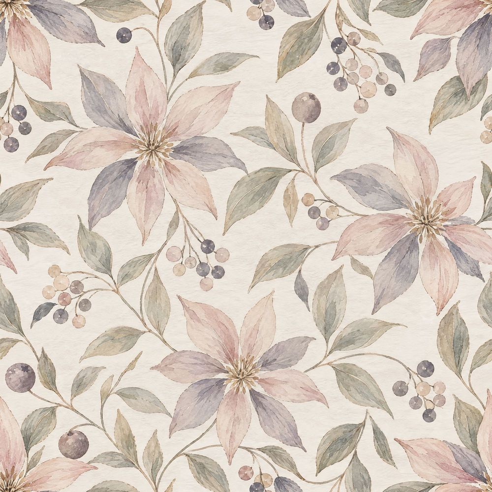 Pastel Floral Branches Wallpaper Watercolor Texture Cream pattern artwork