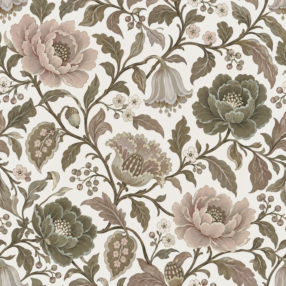 Peony Blossom Wallpaper Vintage Chinoiserie Sage Green Ivory pattern artwork