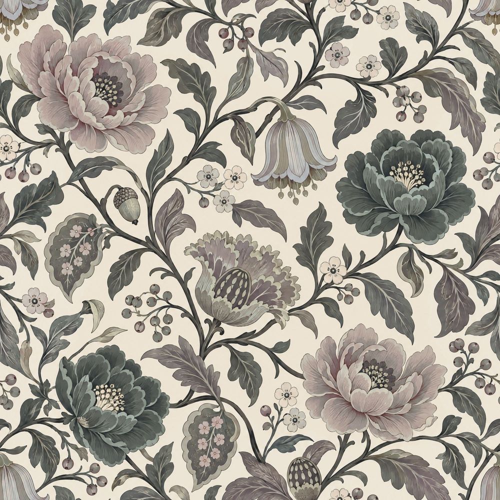 Peony Flowers Wallpaper Vintage Chinoiserie Cream Background pattern artwork