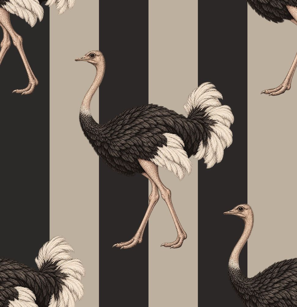 Ostrich Wallpaper Vertical Stripe Beige And Black pattern artwork