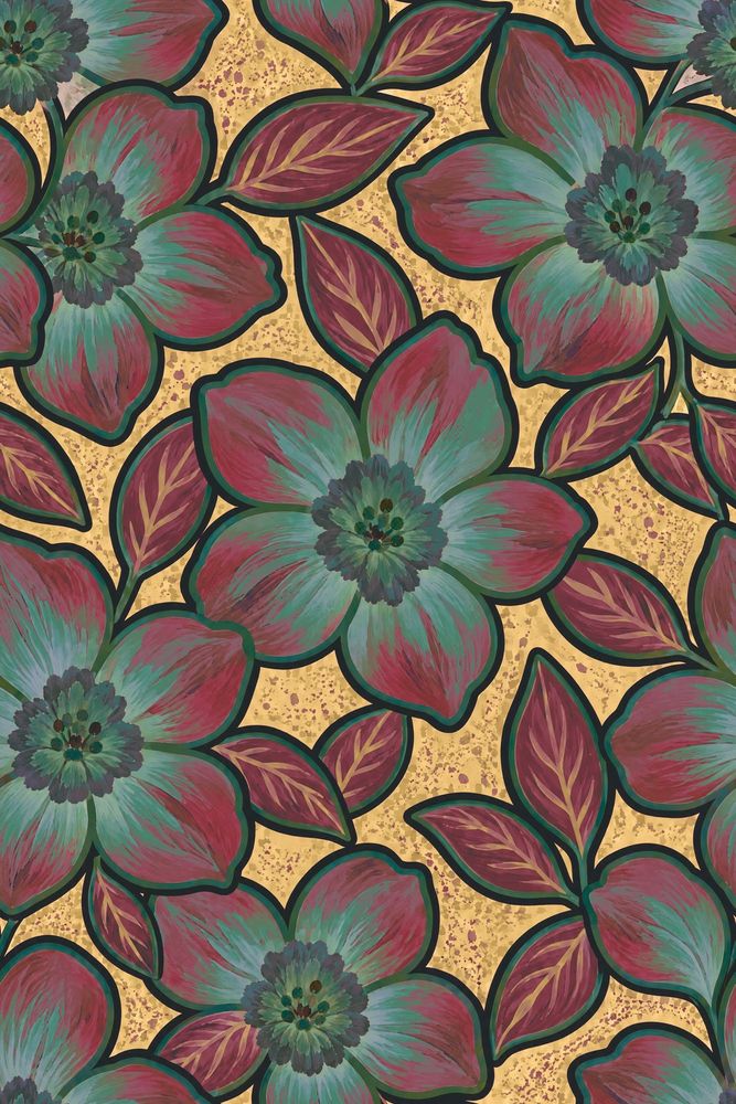 Large Stylized Floral Wallpaper On Gold Beige Texture pattern artwork