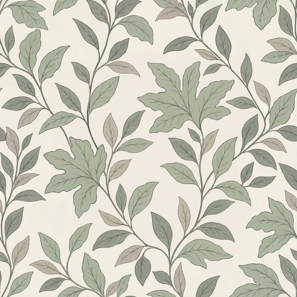 Leafy Vines Wallpaper Sage Green On Cream Background pattern artwork
