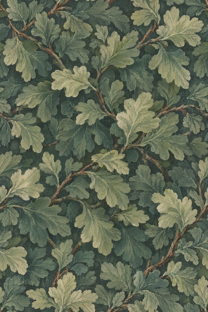 Oak Leaves Wallpaper Forest Green Branch Pattern pattern artwork