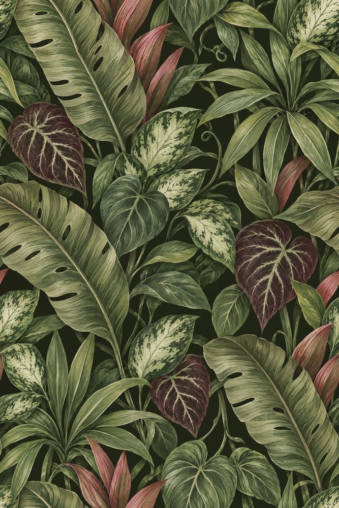 Tropical Leaves Wallpaper Dark Botanical Jungle Foliage pattern artwork