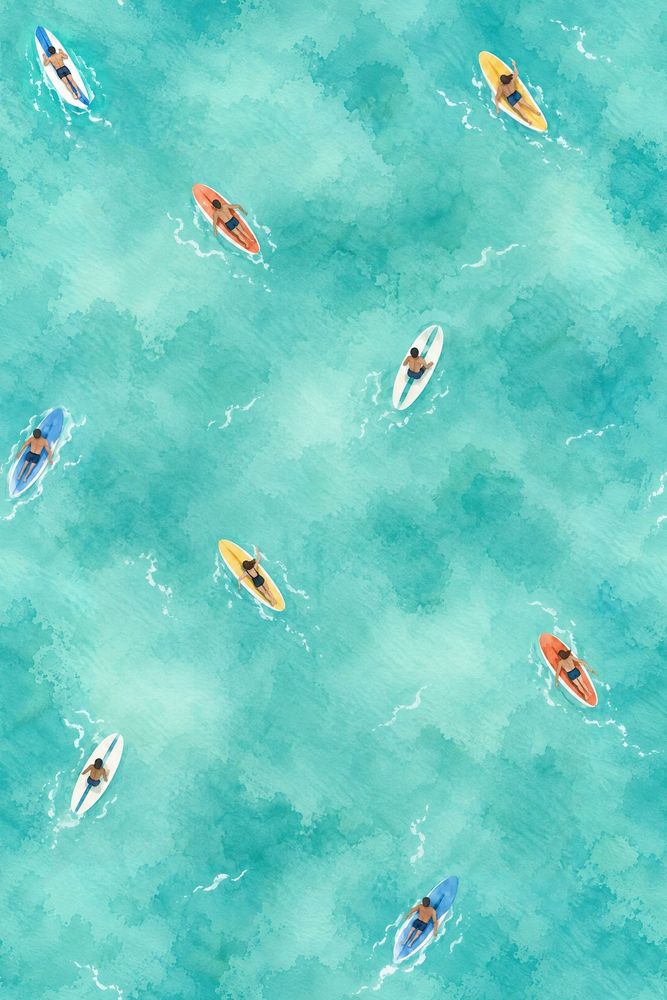 Aerial Surfers Wallpaper Watercolor Teal Ocean pattern artwork