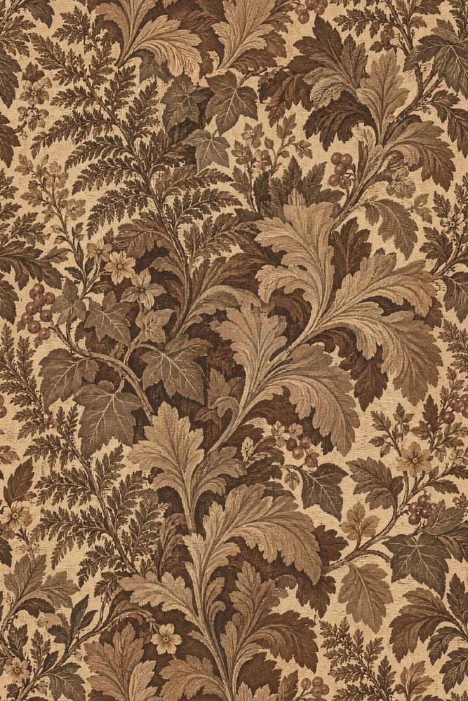 Acanthus Leaves Wallpaper Traditional Brown Botanical On Textured Cream pattern artwork