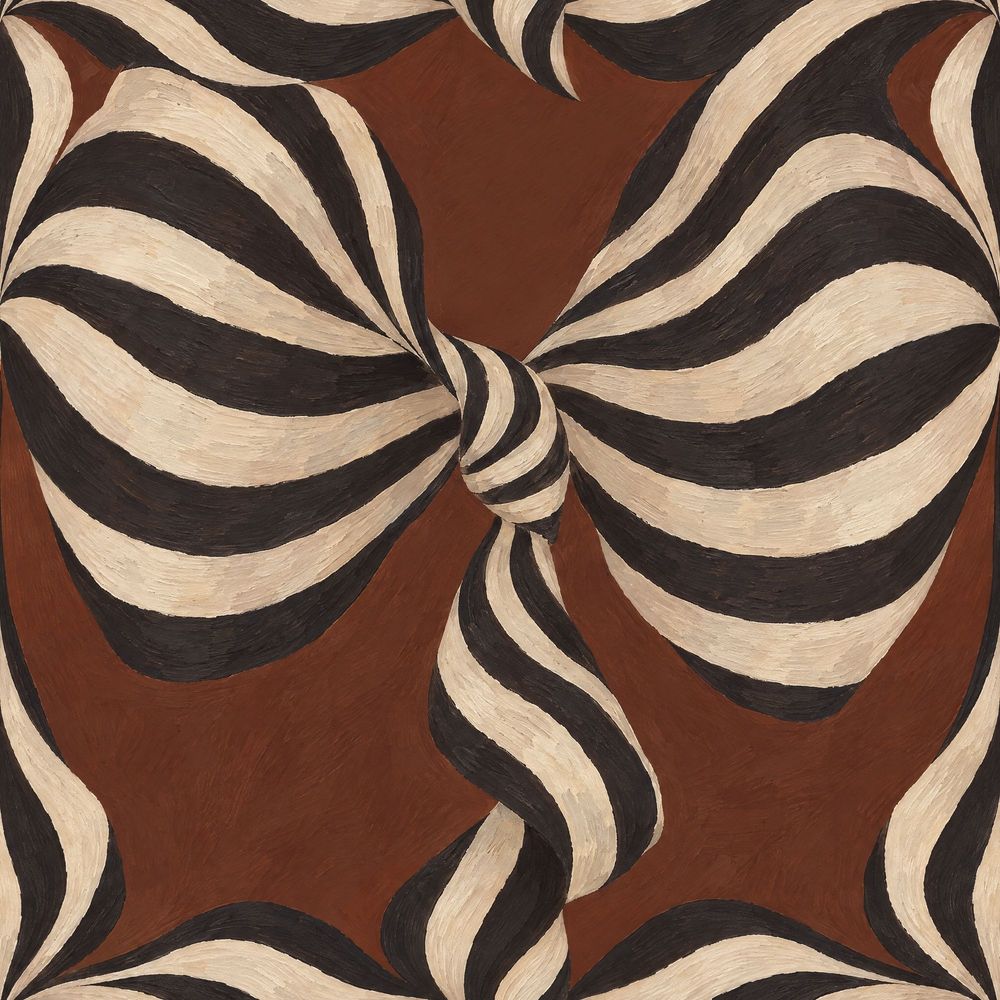 Wavy Ribbon Stripes Wallpaper Cream And Black On Brown pattern artwork