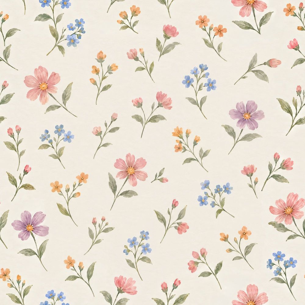 Watercolor Wildflower Branches Wallpaper Cream Background pattern artwork