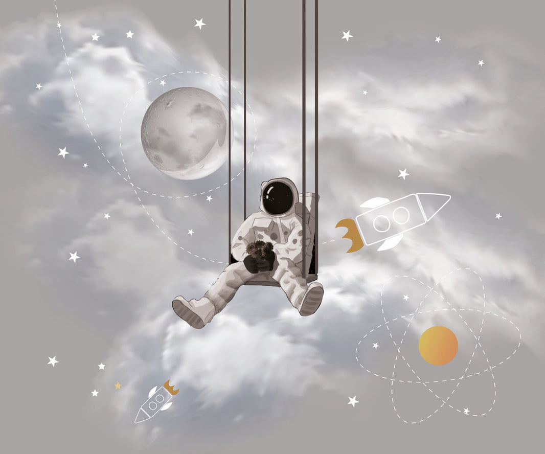 Gray Astronaut Space Adventure Wall Mural pattern artwork