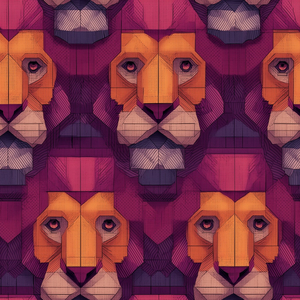 Purple Background Wallpaper Lion Faces Removable Geometric Wall Decor pattern artwork