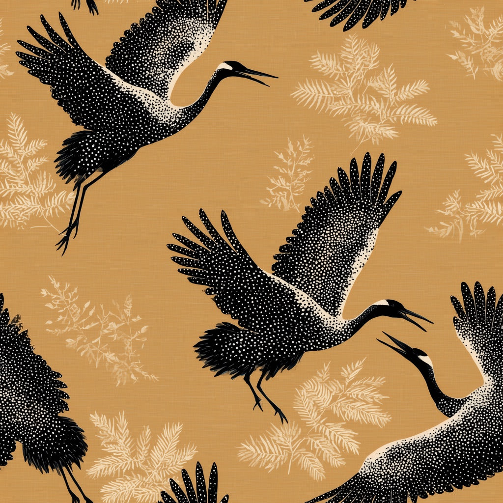 Cranes Wallpaper Flying Birds Removable Tan Background Wall Decor pattern artwork