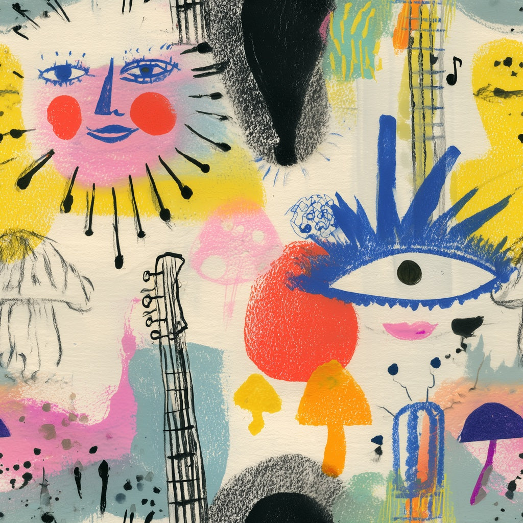 Faces Wallpaper Mixed Media Colorful Decorative Mural pattern artwork