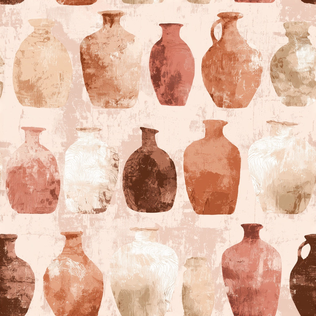 Terracotta Pottery Wallpaper Ceramic Vases Earthy Neutrals Removable Wall Decor pattern artwork