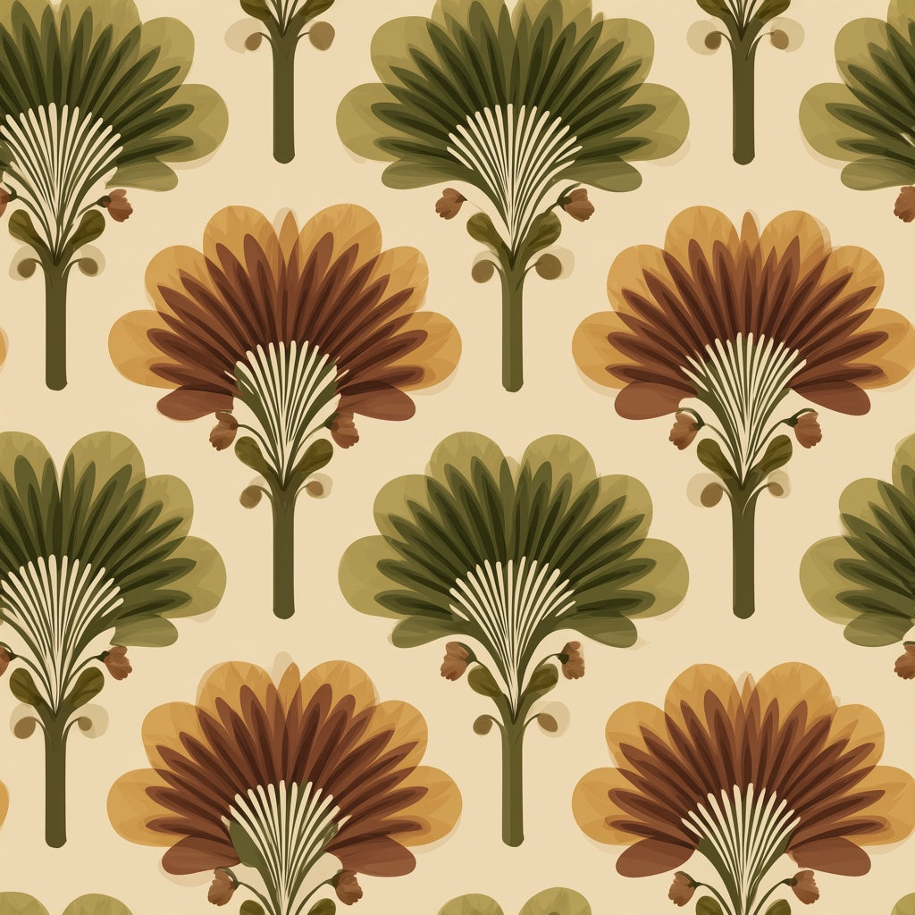 Vintage Floral Wallpaper Stylized Botanical Fan Shaped Flowers Decorative Mural pattern artwork