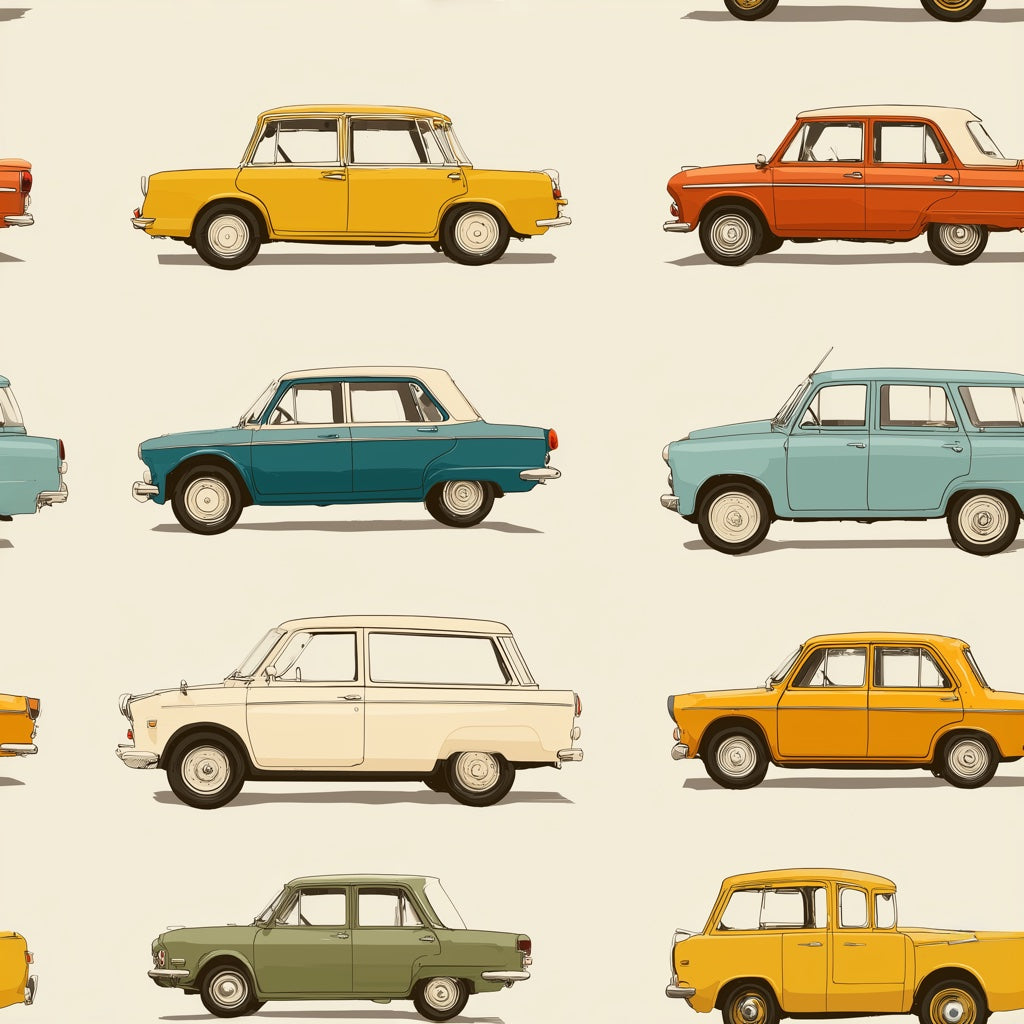 Mid Century Modern Wallpaper Retro Cars Vintage Decorative Mural pattern artwork