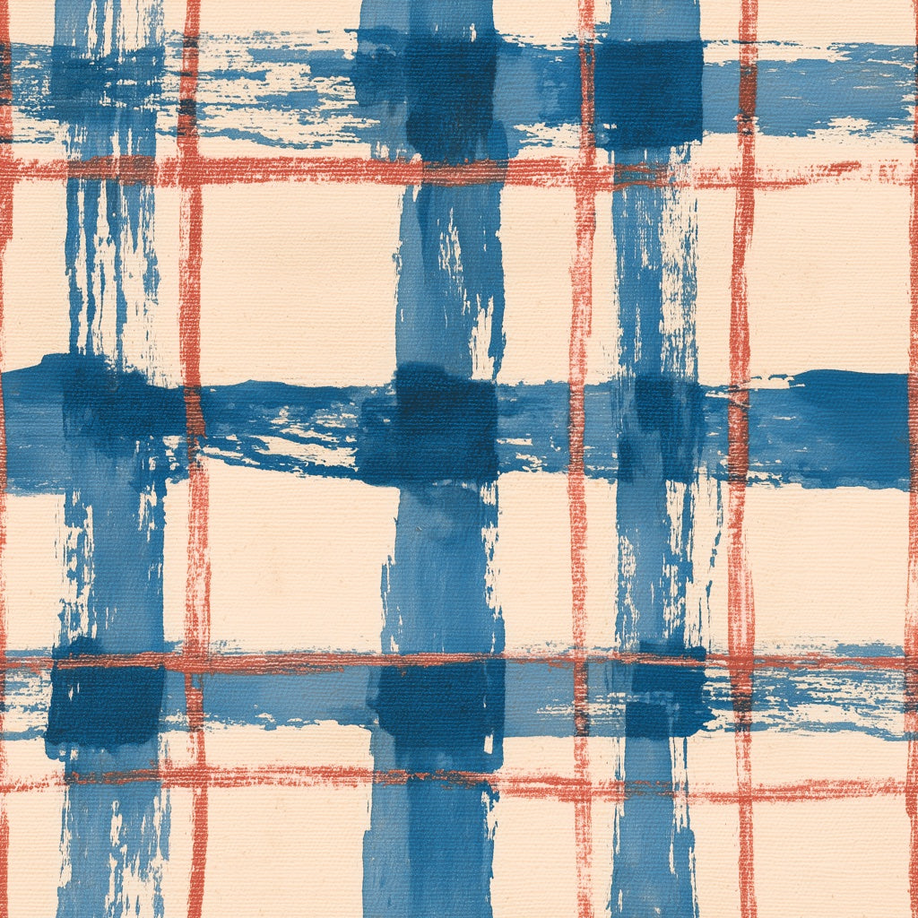 Abstract Plaid Wallpaper Painted Grid Blue Brushstrokes Removable Wall Decor pattern artwork