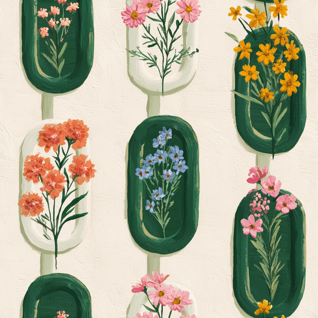 Floral Wallpaper Botanical Capsule Shapes Decorative Mural pattern artwork