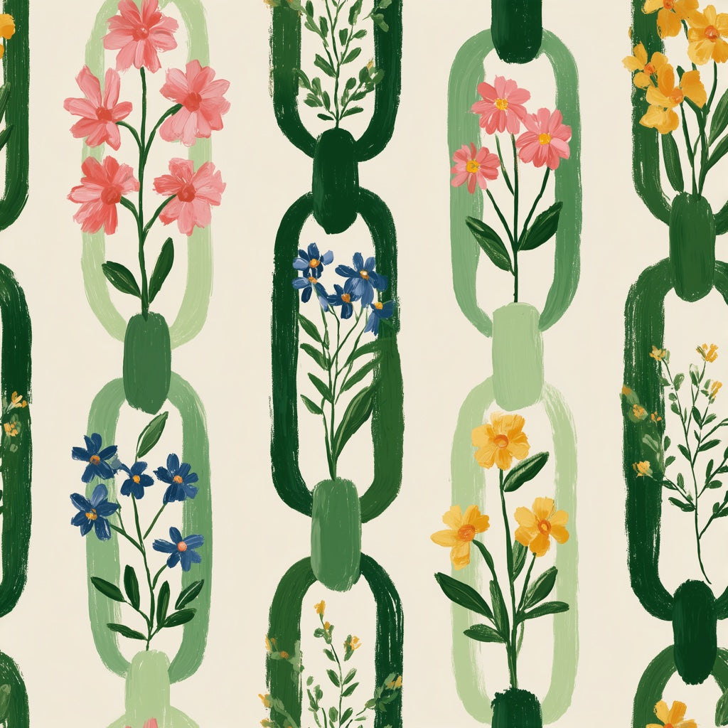 Botanical Wallpaper Floral Removable Green Chain Links Wall Decor pattern artwork