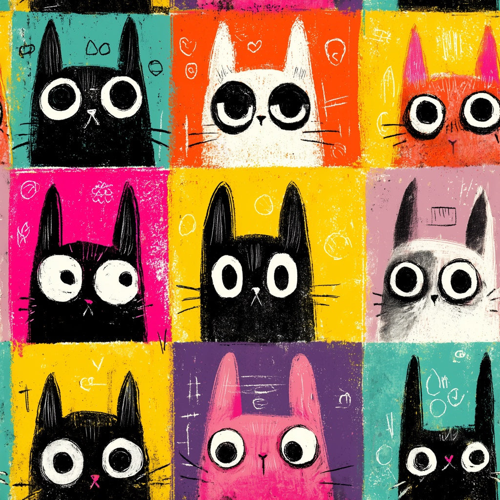 Cartoon Cats Wallpaper Pop Art Colorful Grid Removable Wall Decor pattern artwork
