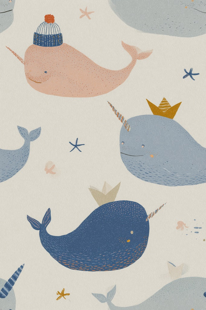 Narwhal Wallpaper Whale Underwater Removable Wall Decor pattern artwork