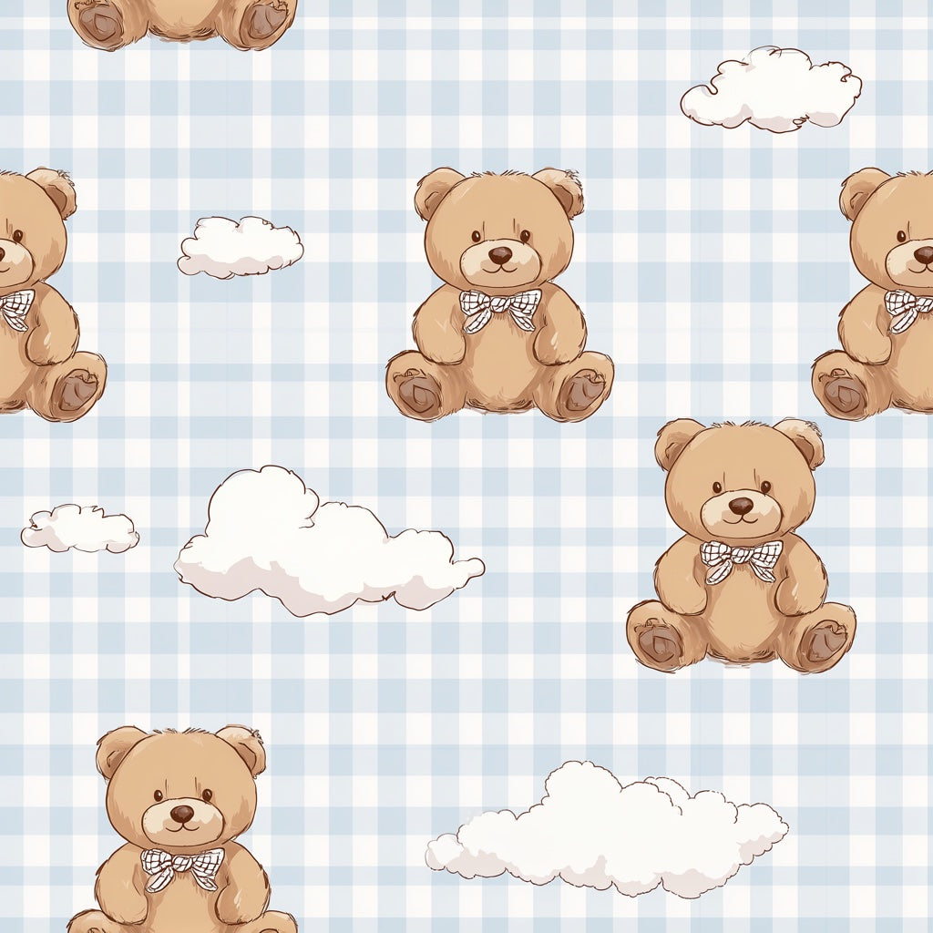 Teddy Bear Wallpaper Nursery Gingham Checkered Removable Wall Decor pattern artwork