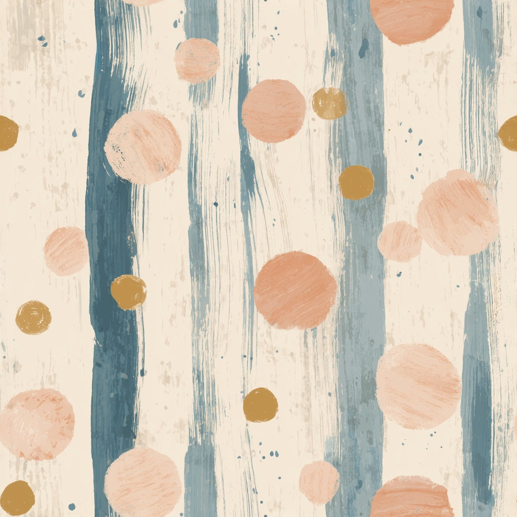 Vertical Brushstrokes Wallpaper Polka Dots Muted Teal Removable Wall Decor pattern artwork
