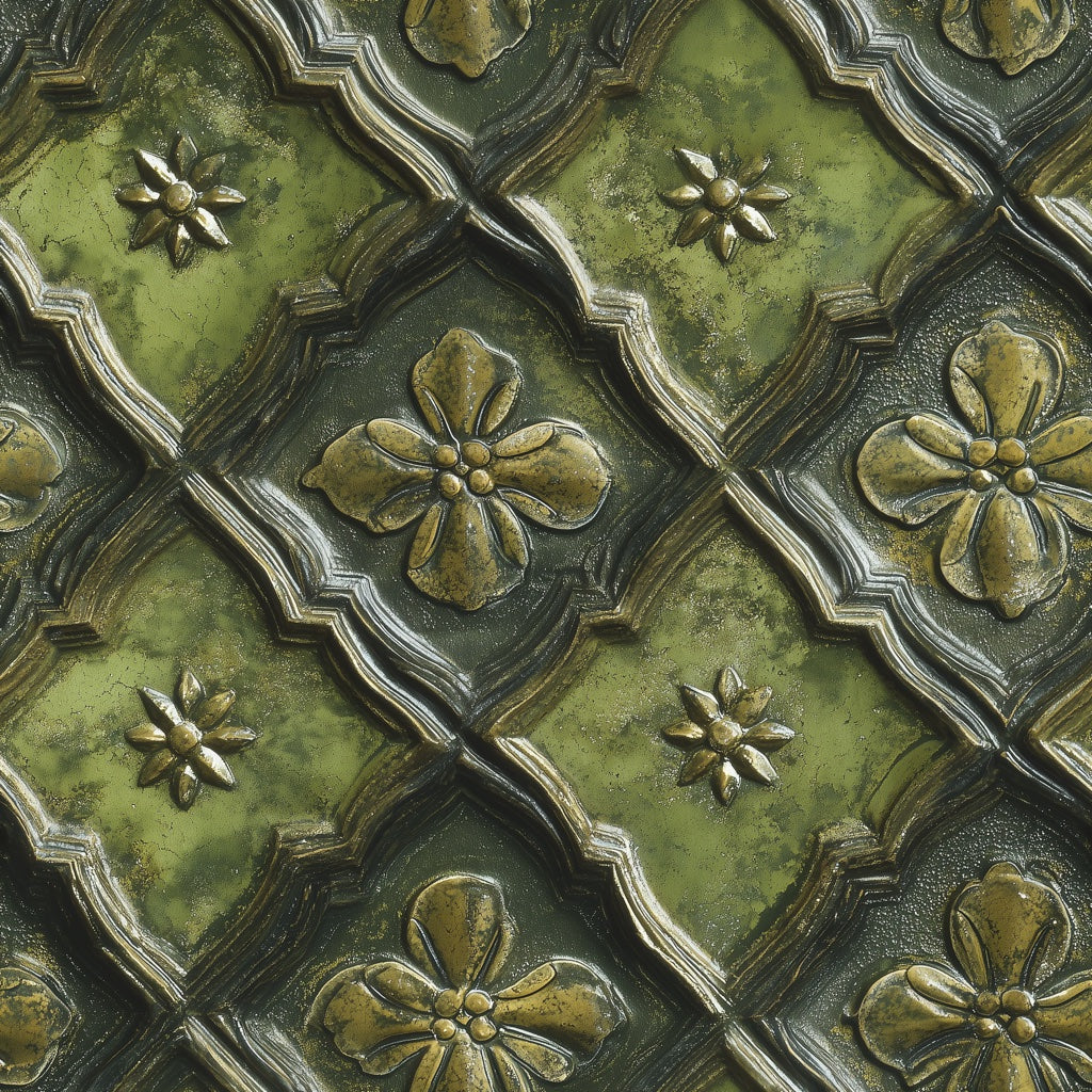 Ornate Trellis Wallpaper Damask Floral Antique Patina Decorative Mural pattern artwork