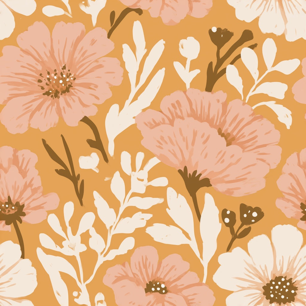 Floral Wallpaper Botanical Ochre Background Decorative Mural pattern artwork