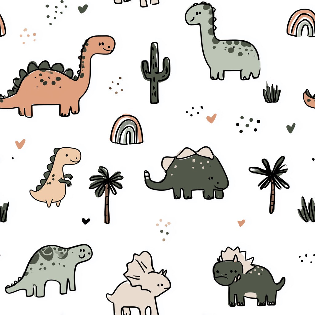 White Background Wallpaper Dino Print Kids Room Removable Wall Decor pattern artwork