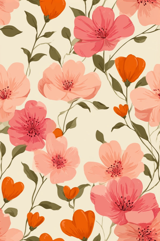 Floral Wallpaper Botanical Removable Pink Blossoms Wall Decor pattern artwork