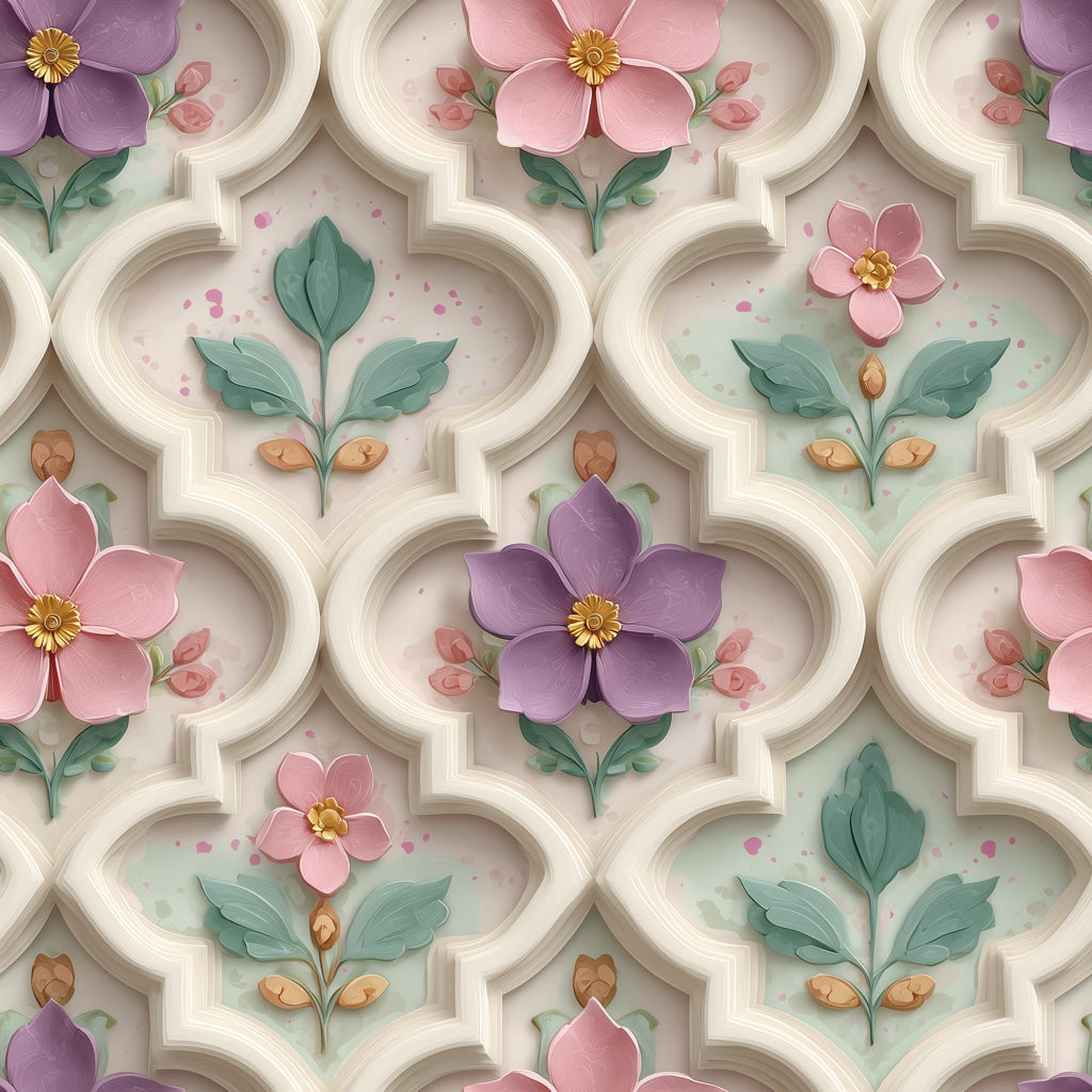 Pastel Floral Wallpaper Trellis Lattice Removable Quatrefoil Wall Decor pattern artwork
