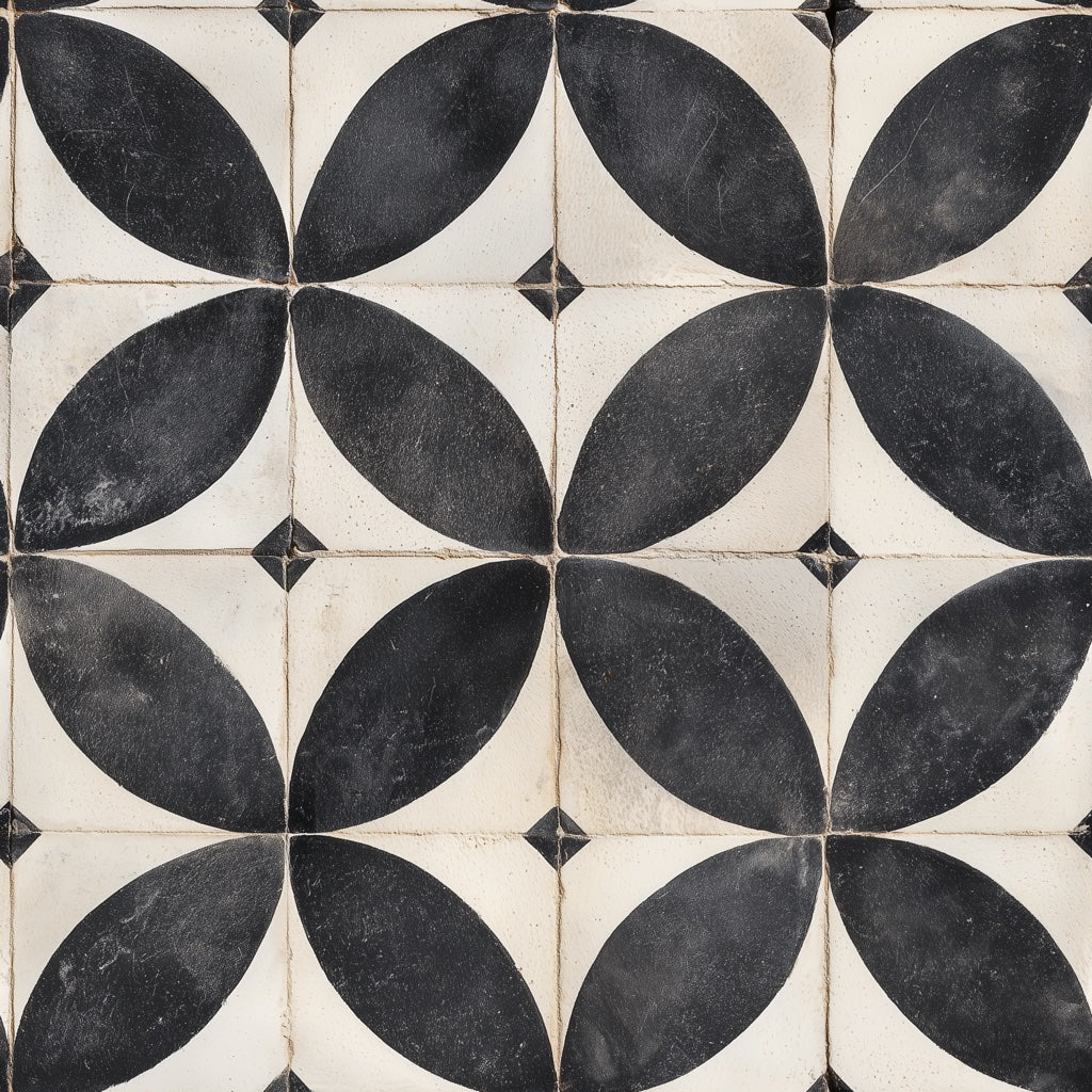 Geometric Tile Wallpaper Petal Motif Distressed Texture Removable Wall Decor pattern artwork