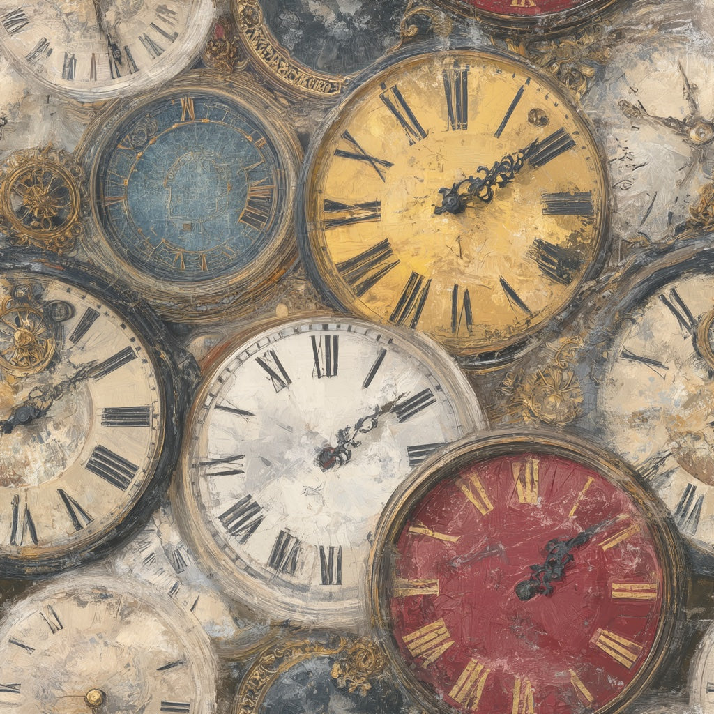 Vintage Clocks Wallpaper Roman Numerals Antique Timepieces Decorative Mural pattern artwork