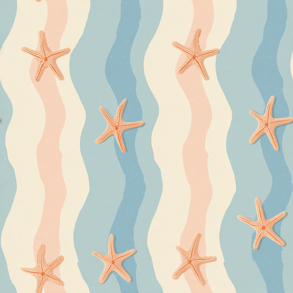 Starfish Wallpaper Coastal Removable Wavy Stripes Wall Decor pattern artwork