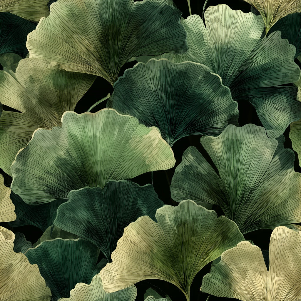 Dark Botanical Wallpaper Ginkgo Leaves Green Foliage Removable Wall Decor pattern artwork