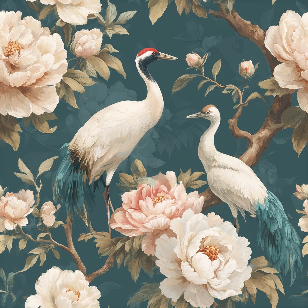 Muted Green Wallpaper Chinoiserie Botanical Decorative Mural pattern artwork