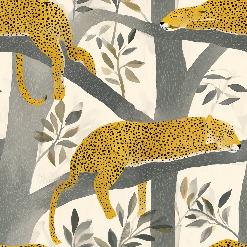 Sleeping Big Cats Wallpaper Tree Branches Jungle Canopy Removable Wall Decor pattern artwork