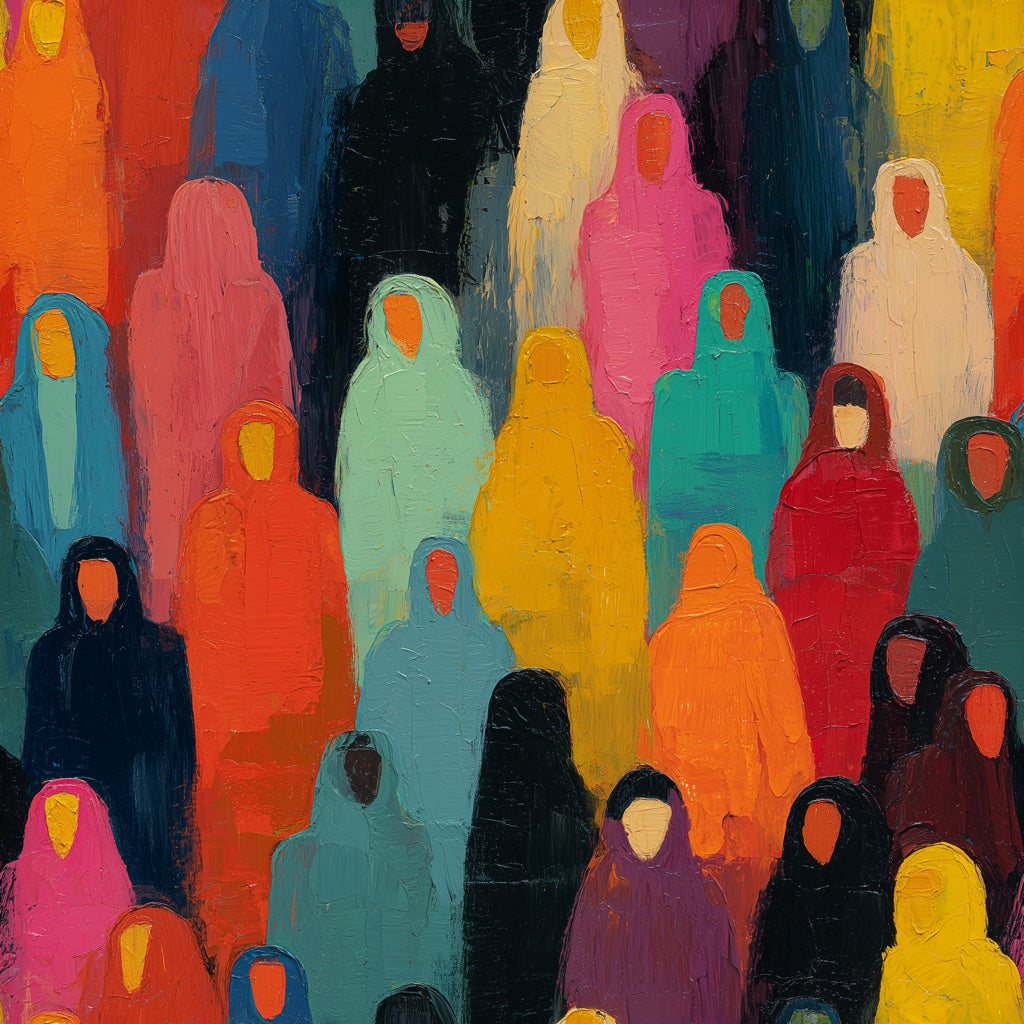 Abstract Crowd Wallpaper Hooded Figures Bold Color Blocks Decorative Mural pattern artwork