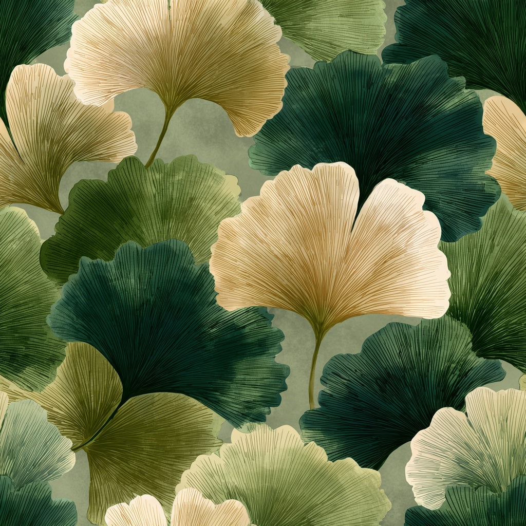Ginkgo Leaves Wallpaper Botanical Removable Layered Foliage Wall Decor pattern artwork
