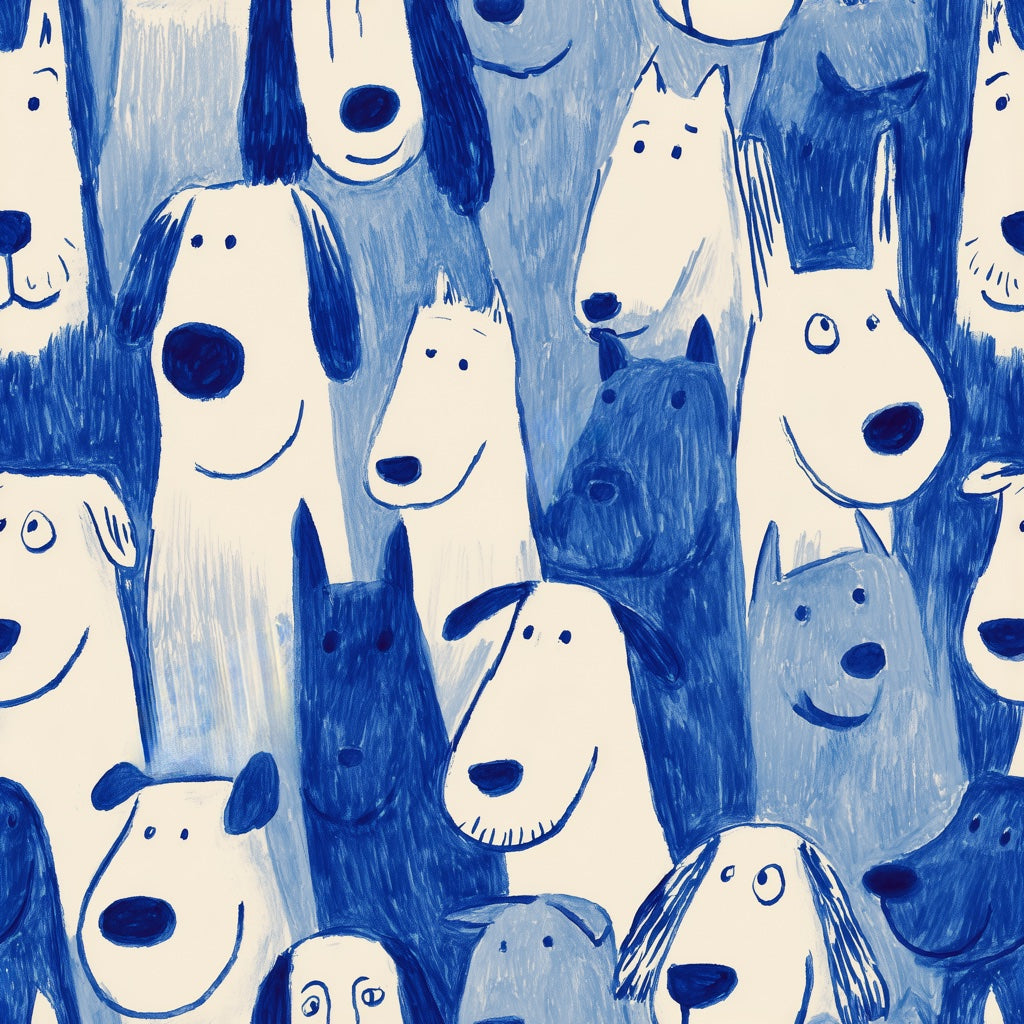 Nursery Wallpaper Cartoon Animals Dog Faces Removable Wall Decor pattern artwork