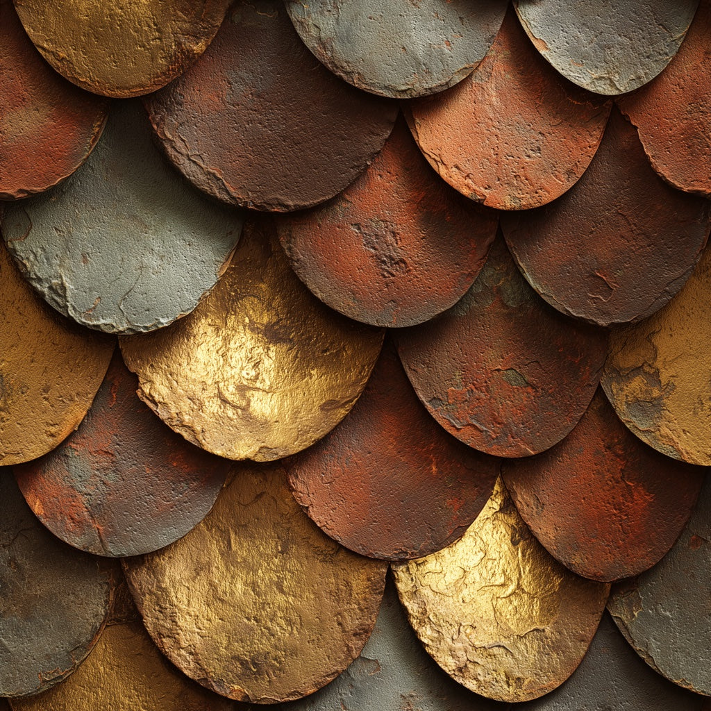 Scallop Scales Wallpaper Overlapping Tiles Rust Patina Decorative Mural pattern artwork