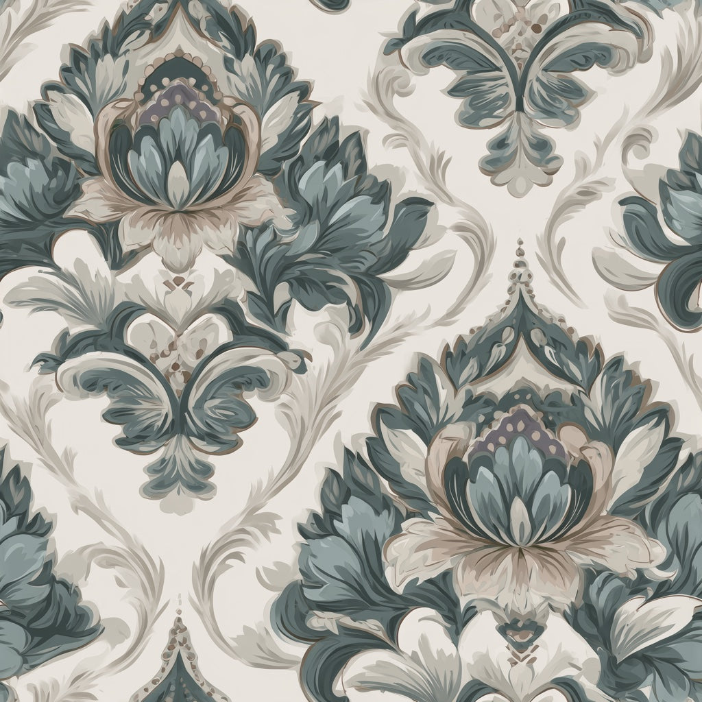 Damask Wallpaper Floral Ornamental Decorative Mural pattern artwork