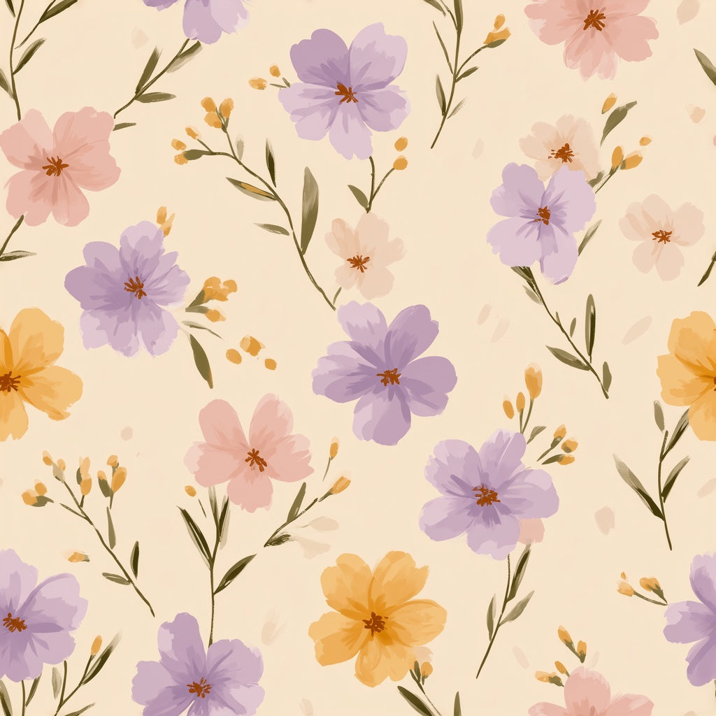 Pastel Flowers Wallpaper Cream Background Watercolor Decorative Mural pattern artwork