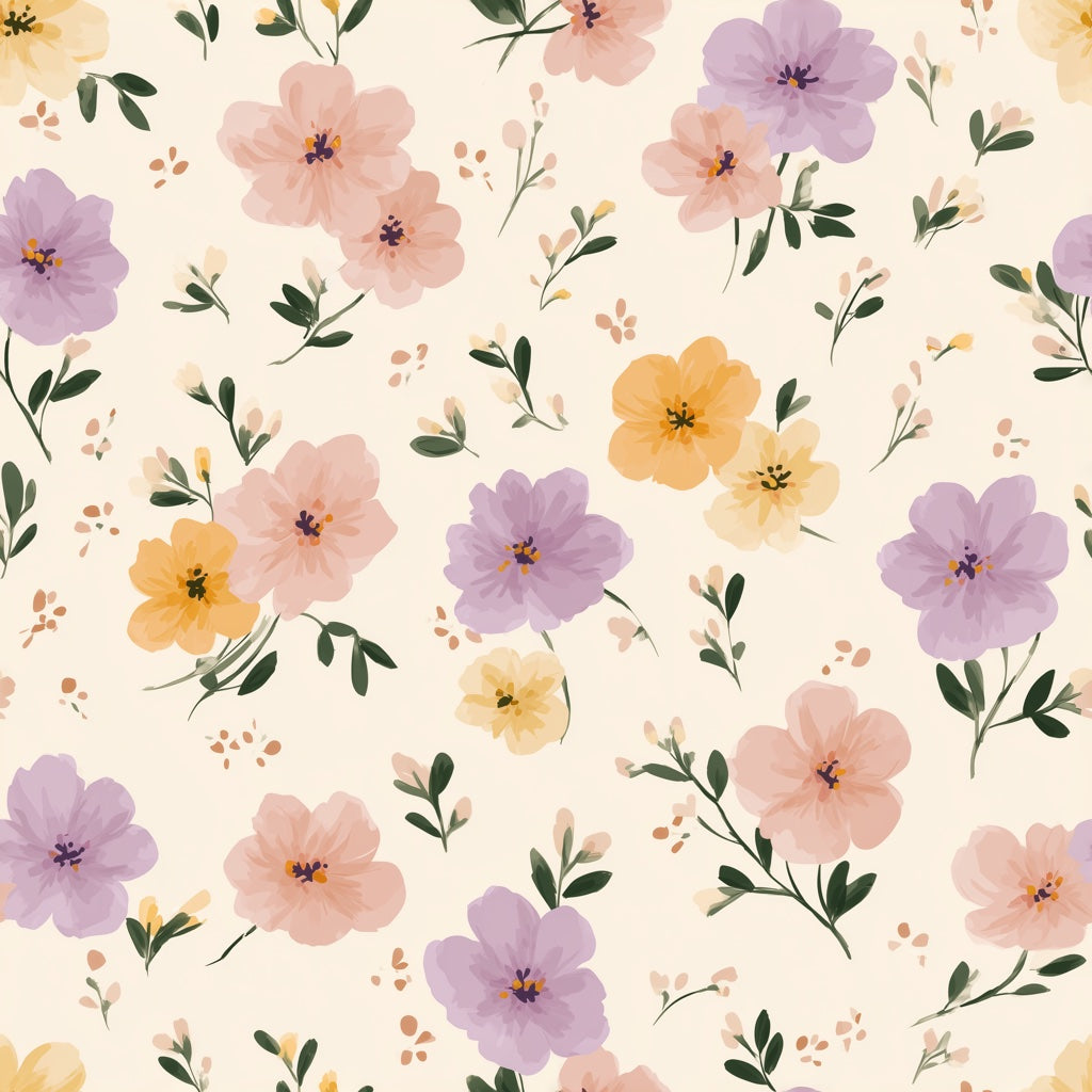 Pastel Floral Wallpaper Cream Background Removable Watercolor Flowers Wall Decor pattern artwork