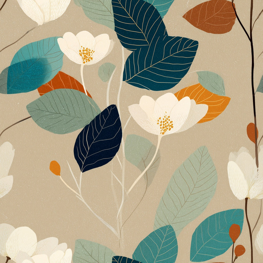 Muted Green Wallpaper Botanical Floral Decorative Mural pattern artwork